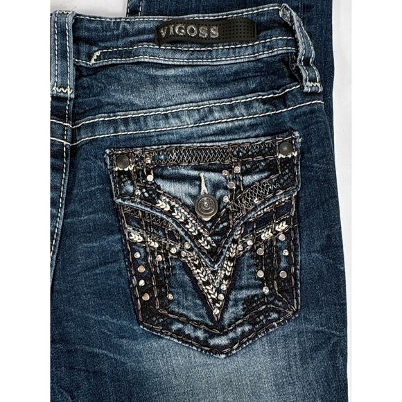 Vigoss Heritage Fit Capri Jeans Womens 6 Inseam 21 Mid Rise Flap Pockets Bling - Picture 2 of 10